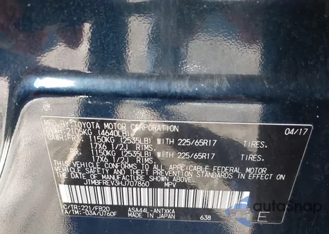 2017 Toyota Rav4 Le from USA, damaged, VIN JTMBFREV3HJ707860